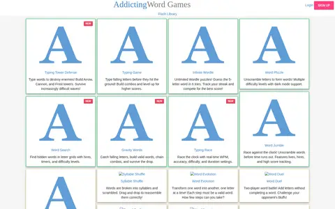 Addicting Word Games homepage screenshot