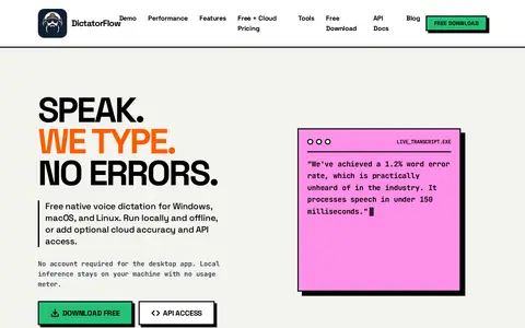 DictatorFlow homepage screenshot