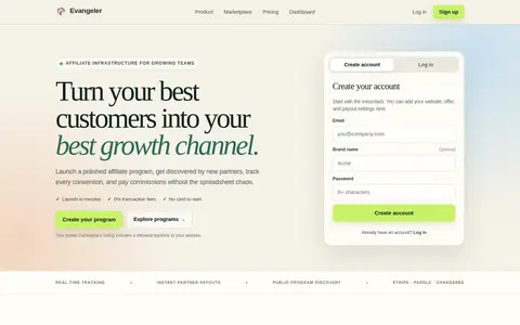 Evangeler homepage screenshot