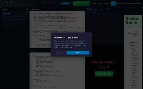 SiteSim homepage screenshot